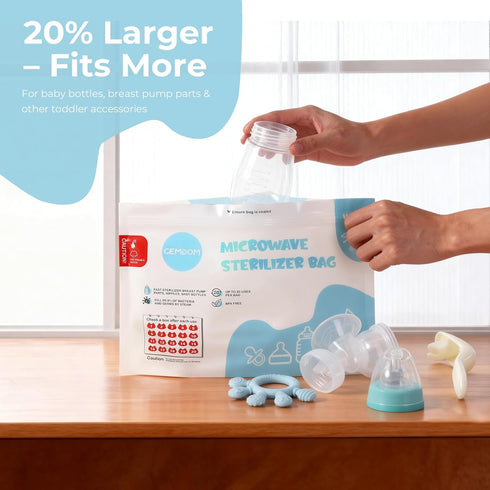 Gemdom 15 Pack 20 Microwave Steam Sterilizer Bags Plus, Large Size for Baby Bottles Soothers, Teethers, Breast Pump