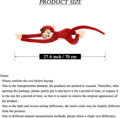 27.6" Hanging Monkey Stuffed Animals Plush Toy for Kids and Adults, Red