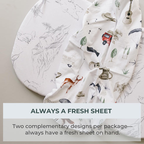 2 Pack Pobibaby - Premium Bassinet Sheets for Standard Bassinets - Ultra-Soft Cotton Blend, Stylish Woodland Pattern