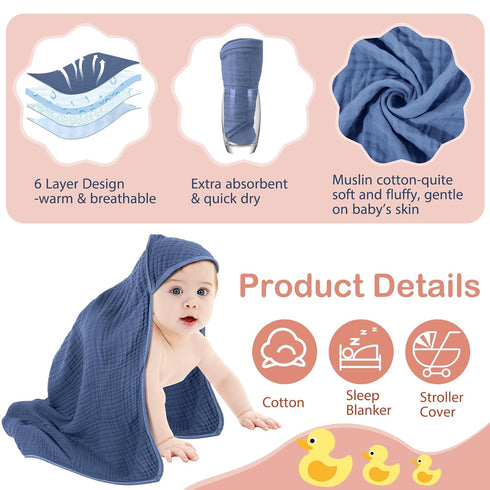 6 32 32 Inch Peryiter Pcs Muslin Hooded Baby Towels x Cotton Newborn Bath Essentials Muslin Infant Blankets Absorbent