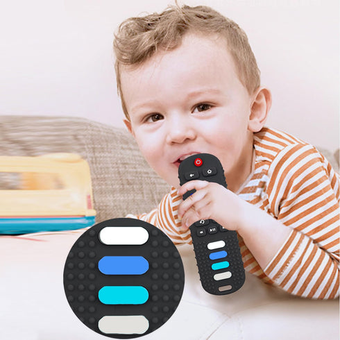 Silicone Baby Teething Toys for Babies 0-18 Months, Remote Control Shape Chew Toys, BPA Free (L-Black)