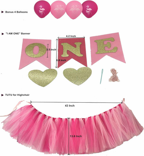Alemon 1st Birthday Girl Baby Tutu for High Chair Decoration and "ONE" Pennant Happy Birthday for Highchair