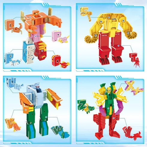 Alphabet Animal Toys for Kids, 26 Pieces STEM ABC Learning Alphabots Transforming Classroom Teaching Toy for 4-6