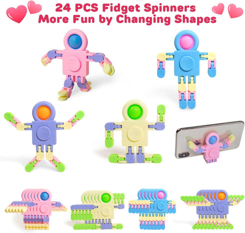 24 Packs Valentines Cards for Kids Classroom with Fidget Sensory Spinners Toy,Valentines Day Gifts for Kids School