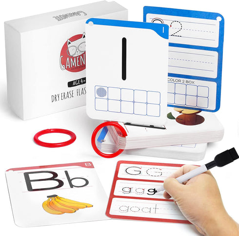 Gamenote Dry Erase Flash Cards - 47 Laminated Alphabet and Number Tracing Cards for Kindergarten with Marker