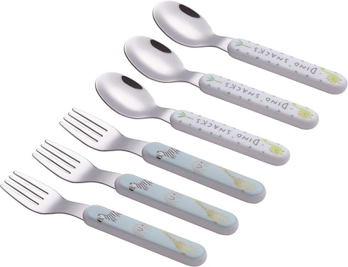 ANNOVA Kids Silverware Set, 6 Pieces Stainless Steel Children's Flatware, 3 x Forks, 3 x Dinner Spoons, Plastic Handle,