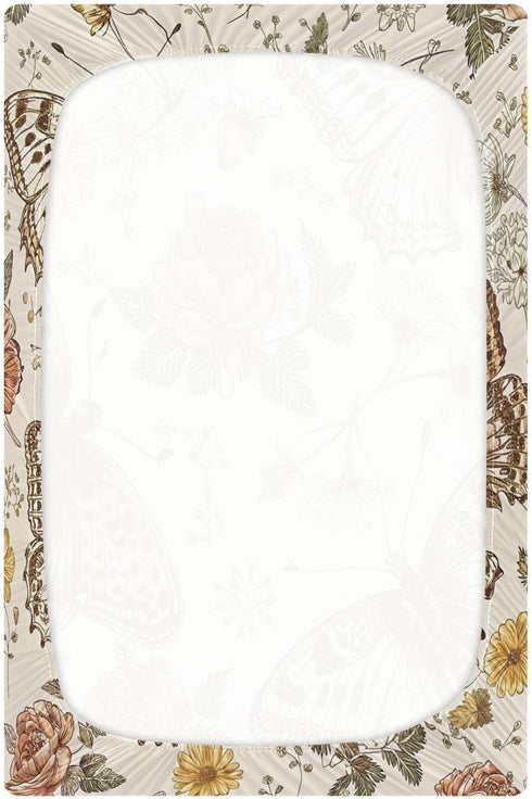 Cozy 27 39 inch Kigai Vintage Butterfly Flower Crib Sheet for Boys and Girls Jersey Knit Fitted Baby Sheets