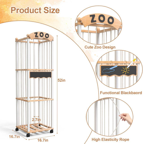 Organizer,120+ Storages,3-Tier handrong Stuffed Animals Storage,Wood Stuffed Animal Holder Plushies Stuffy Toy Storages