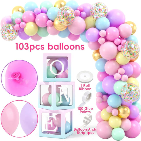 SNLN 1st Sweet One Birthday Party Decorations, First Birthday Decorations for Girl, Balloon Box Photo Banner Donut Foil