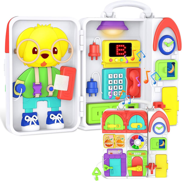 Toddler Musical Montessori Busy Board for 1-2 Year Old Boys, Early Educational Toy for 12-18 Month Age, Birthday Gift