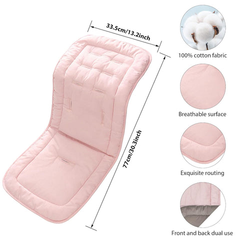 Baby Stroller Cushion - Universal Soft Infant Car Seat Insert, 100% Cotton Cover, Grey and Pink, 34x78cm, 1 Pack.