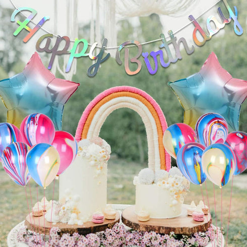 Rainbow 10th Birthday Decorations, Double Digits Number 10 Star Balloons, Happy Birthday Banner for Girls