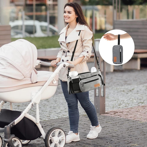Momcozy Universal Stroller Organizer with Insulated Cup Holder Detachable Phone Bag & Shoulder Strap, Fits for Stroller