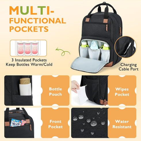 mommore Backpack Diaper Bag Large Travel Diaper Bags Unisex Baby Bag with Changing Pad, Stroller Straps