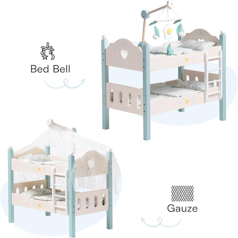 18 inch 2 ROBOTIME Baby Doll Bunk Beds, Wooden Doll Cribs for Dolls Furniture, Stackable Doll Bed Fits American Girl