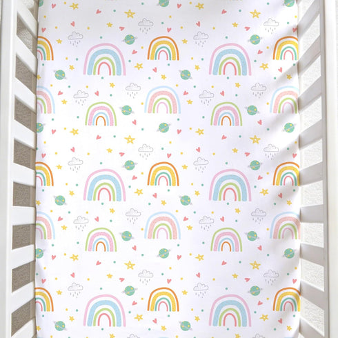 52x28 Inch JISEN Baby Crib Sheets Soft Breathable Rainbow Fitted Crib Sheets for Standard Crib and Toddler Mattress