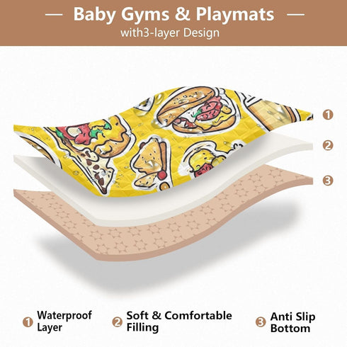 YETTASBIN 50 50 Inch Tummy Fast Food Baby Play Mat for Floor x - Portable Soft Quilted Crawling Mat Waterproof Foldable