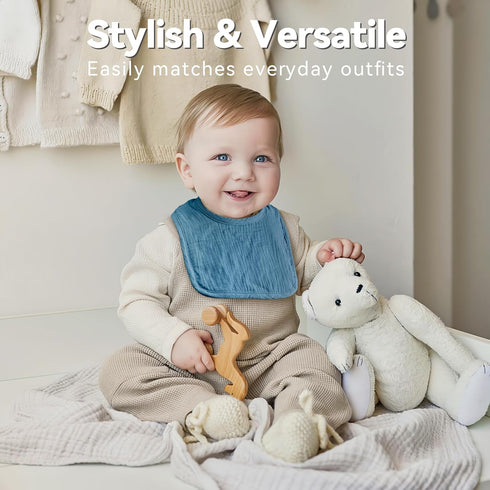 Adjustable Muslin Baby Bibs - Soft Cotton Drool & Teething Bibs for Boys & Girls