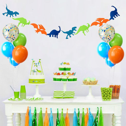 40 Pack Dinosaur Balloons, 12 Inch Orange Light Blue Fruit Green Latex with Confetti for Baby Shower Party