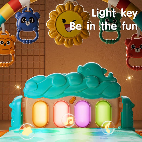 JING SHOW BUSSINESS Tummy 0 3 6 9 12 Baby Play Mat Baby Gym,Play Piano Time Baby Activity Mat, Music and Lights Boy