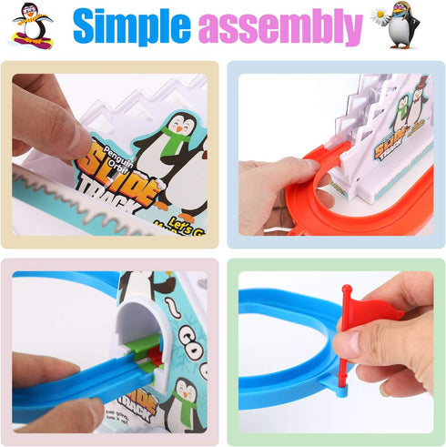 Musical Penguin Orbit Chasing Race Track Game Set - Playful Roller Coaster Playset with LED Lights
