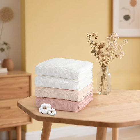 100% 2 Pack 52x28 Inches Organic Cotton Muslin Baby Fitted Crib Sheets Cream&Muted Pink, Ultra Breathable and Soft