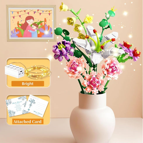 Flower Bouquet Building Set for Adults, Artificial Flowers with Lily Carnation Botanical Collection, 514 Pcs Romantic Gifts for Wife Couples Women on Mother/Valentine's Day