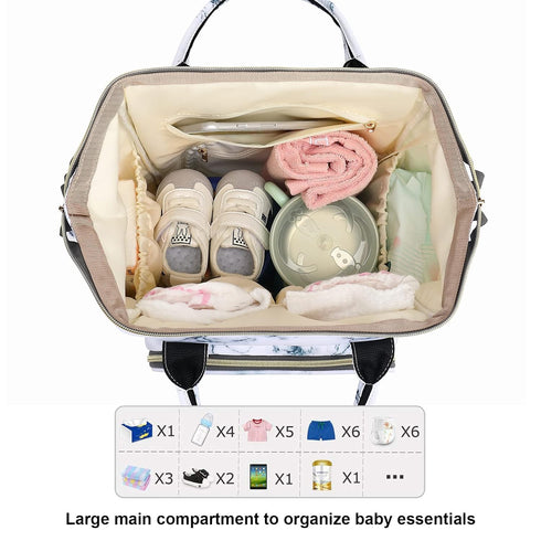 Yusudan Backpack Diaper Bag for Baby Girls, Mom Waterproof Large Nappy Bags for Women (Marble)