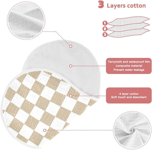 J JOYSAY 22''x11'' 4 sizex4 Checkered Plaid Dark Beige Baby Burp Cloths for Boys Girls Large Cotton Layer Baby Must