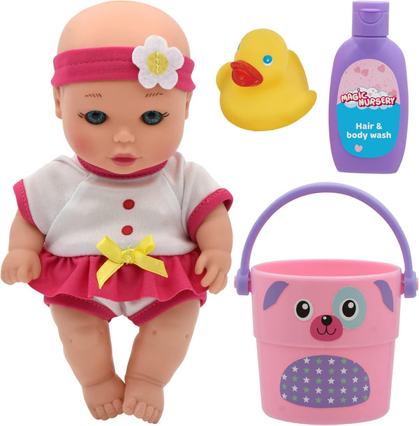 New Adventures Magic Nursery Love Buckets - Bath Safe 8" Baby Doll Playset for Ages 2+