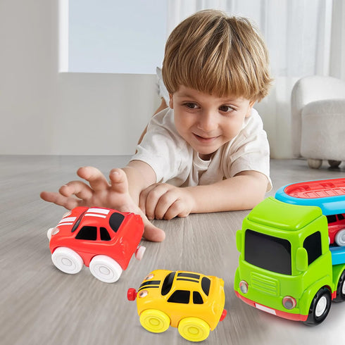 1 2 3 4 5 2 Car Toys for Years Old Toddlers, Large Transport Truck and Small Cartoon Magnetic Racing Cars, Transport