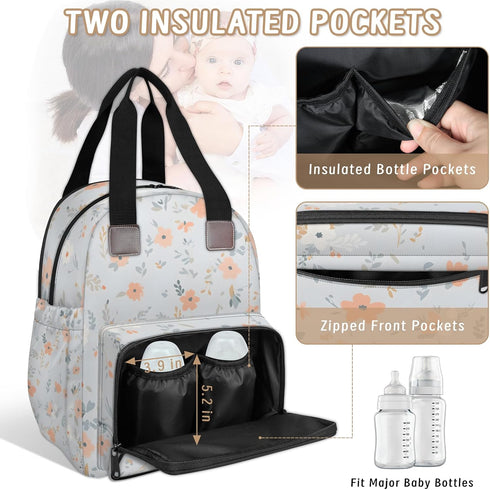 Eativisa Backpack-Multi-functional Simple small flowers Diaper Bag mother and baby bag Thermal compartment USB charging