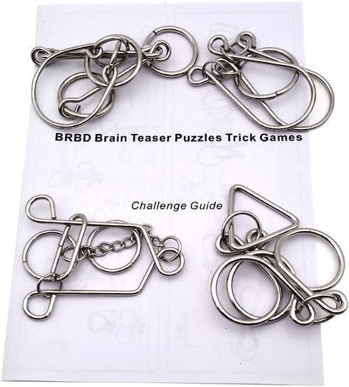 4 Sets Advanced Metal Brain Puzzles Teasers Toys, Magic Puzzles for Kids and Adults
