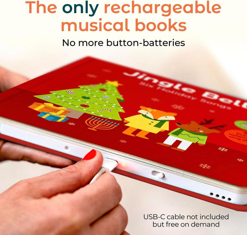 1-3 Cali's Books Jingle Bells USB-C Rechargeable Christmas Musical Book - Toddler Interactive Christmas Books for Kids