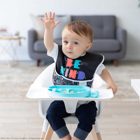 Bumkins Bibs for Girl or Boy, SuperBib Baby and Toddler for 6-24 Months, Essential Must Have for Eating, Feeding, Baby Led Weaning Supplies, Mess Saving Catch Food, Fabric 3-pk Born This Way Be Kind