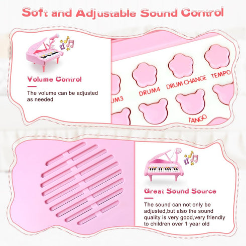 1+Years 24 Love&Mini Pink Piano Toys for Old Girls First Birthday Gifts Toddler Piano Music Toy Instruments with Keys