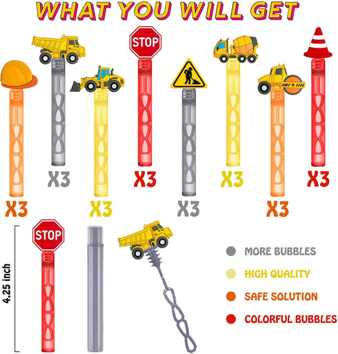 QZCPGP Favors,24Pcs Construction Party Construction Bubble Wands for Kids Birthday Party Supplies,Baby Shower Prizes
