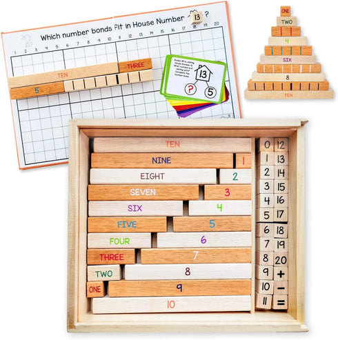 LITTLE BUD KIDS House of Number Buddies Math Game - Number Bonds Math Toy with Rods and Flash Cards for Ages 4-8