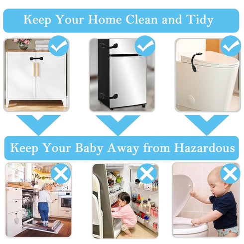 Fursafe&Q Cabinet Locks Baby Proofing, Child Safety Strap Locks Adhesive Black - Child Proof Fridge Lock Drawer Door