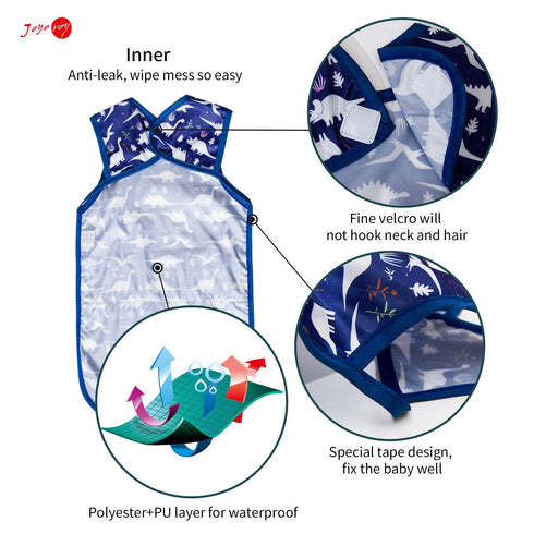 Joyo roy Mess Proof Baby Bibs - Waterproof Toddler Bibs for Boys 2-4 Years, Soft Machine Washable Feeding Smock