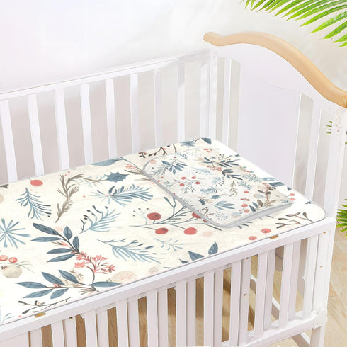 SyXIOP 28" 52" Merry Christmas Elements Cooling Baby Crib Mattress Cover x Ultra Soft Bed Pads Washable