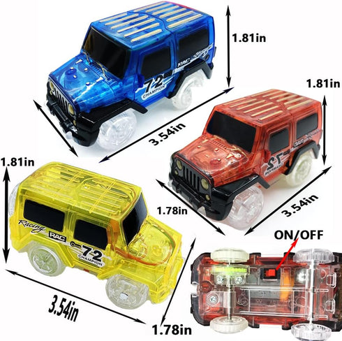 Tracks Cars Replacement with LED Light Glow Car Toys, Glow in The Dark Race Car Track Compatible with Toys for Kids Age