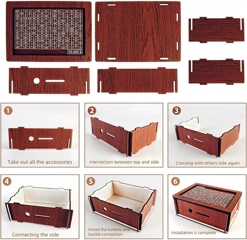 10000 Dollar Cash Target & Numbers Wooden Money Savings Box, Perfect Cash Saver & Gift for Friends (Dark Brown)