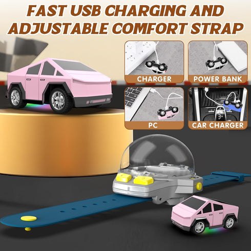 2.4 Watch Remote Control Car Toy, GHz Mini RC Cars Watch Toy with LED Lights USB Charging Wrist Controlled Small Racing