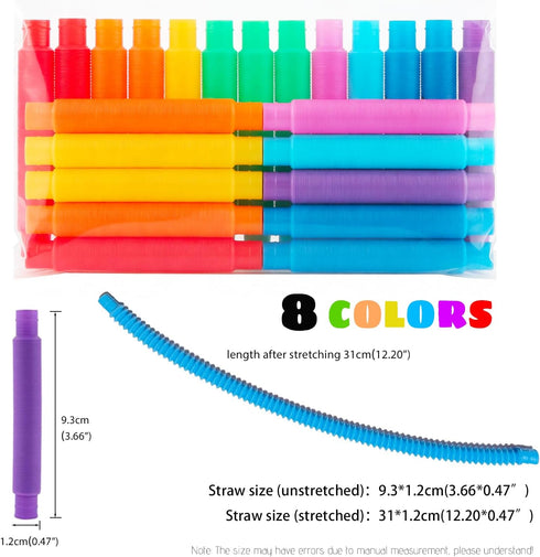 soulFr 24 Pack 8-12, 3 4 5 6 7 8 Girls-8 Pop Tubes,Fidget Toys Bulk for Kids Sensory Toys Party Favors Classroom Prizes
