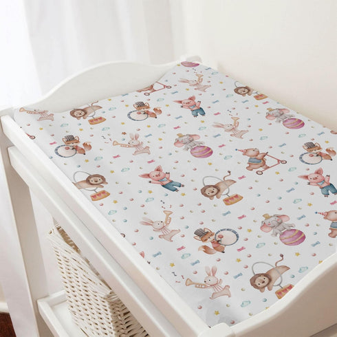 Watercolor Circus Animals Changing Pad Cover, Soft Stretchy Snug Fitted Changing Table Pad Mats for Boy Girl, 32" x 16"