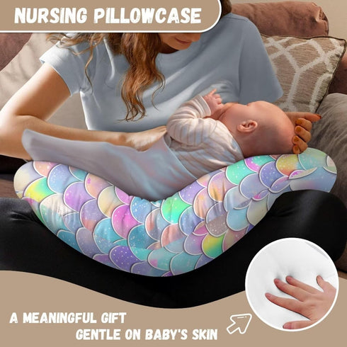 Hechitok Cozy Mermaid Scales Nursing Pillow Cover for Breastfeeding Pillow, Ultra Soft and Nursing Pillow Slipcovers