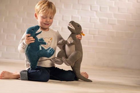 Steiff Thaisen T-Rex Plush - Premium Stuffed Animal, Dinosaur Toys for Kids, Soft Cuddly Friends (Blue, 14")