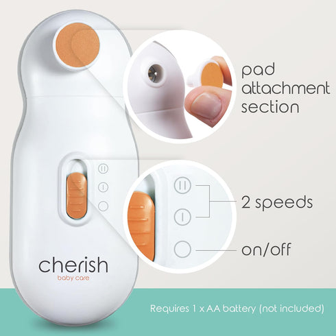 Cherish Baby Care Electric Baby Nail Trimmer, Automatic Safety Stop, BPA-Free, Includes 4 File Pads