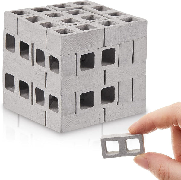 Deekin 24 Pcs Mini Cinder Blocks, 1/12 Scale Miniature Concrete Building Blocks for Dollhouse Accessories